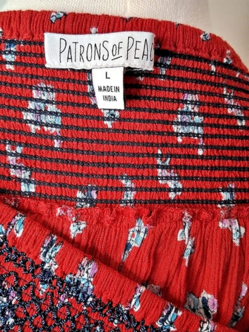 Patrons of Peace Floral Off Shoulder Boho Maxi Dress Size LARGE Like New - Picture 4 of 5
